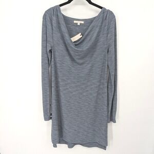 Pure + Good Anthropologie Top Women Small Blue Cowl Neck Lattice Cuff Athleisure